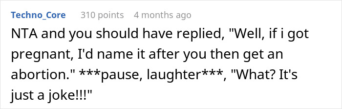 Reddit comment reacting to mother-in-law jokes about birth control and wanting grandchildren.