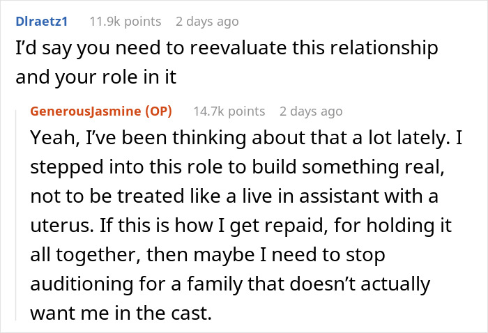Reddit thread discussing roles in a relationship, mentioning fiance, daughter, and gold digger issues.