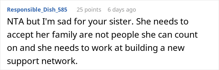 Text discussing family support and a woman's choice of babysitting sibling's kids.