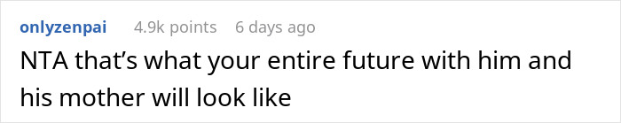 Reddit comment discussing a couple breaking up after guy&rsquo;s mom jokingly steals girlfriend&rsquo;s seat to separate them.