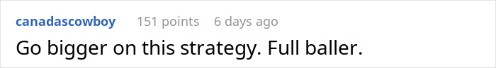 Reddit comment by canadascowboy suggesting to go bigger on strategy; encourages being a full baller.