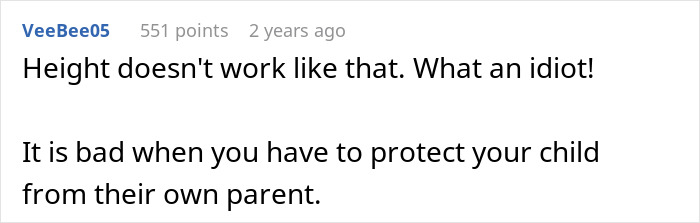 Comment discussing the issue of fat-shaming a 13-year-old daughter and parental protection concerns.