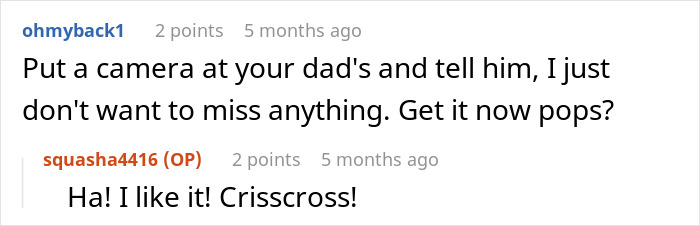 Reddit comments about vacation house security cameras and elderly father.