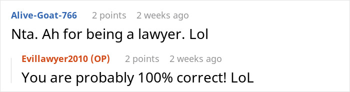Reddit comments about trampoline damage dispute during storm, humorously referencing legal advice.