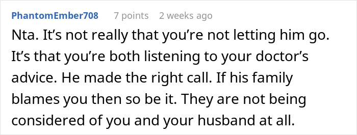 Reddit comment supporting mom-to-be's decision, emphasizing the importance of listening to doctor's advice.
