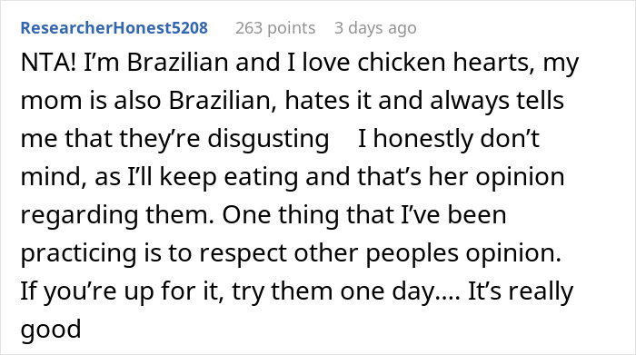 Reddit post discussing cultural food and different opinions on its taste.