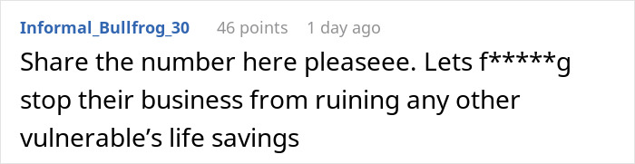 Comment urging action against spam caller to stop their business.