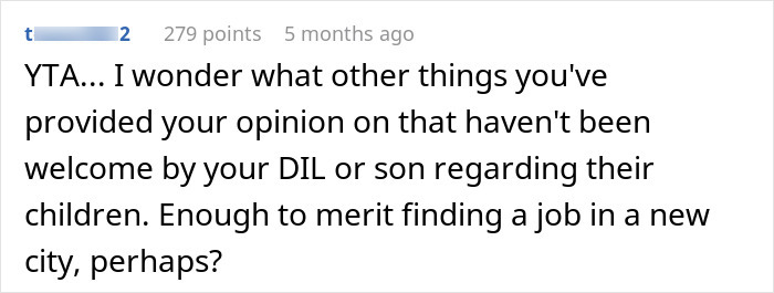 Comment about grandma playing favorites with baby, sparking family tension.