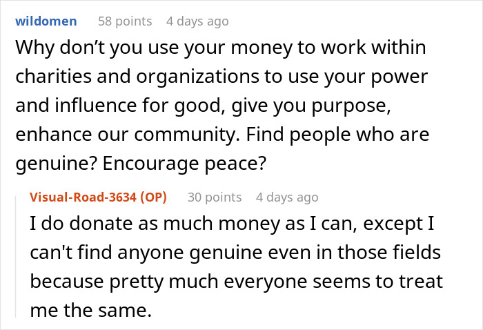 Anonymous celebrity shares feelings of being tired and disillusioned in an online discussion about charity and sincerity.