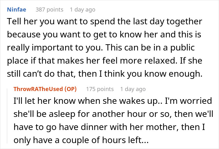 Conversation about expensive trip to see a long-distance girlfriend with scheduling concerns.