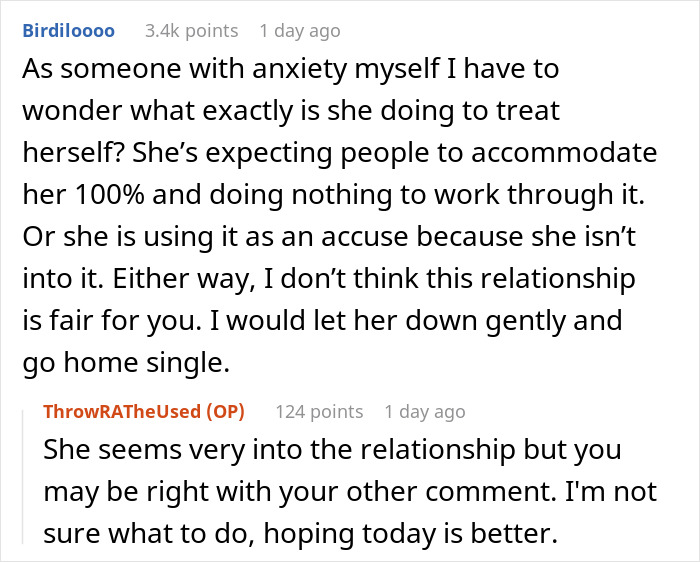 Reddit comments discussing a long-distance relationship, focusing on fairness and emotional investment.