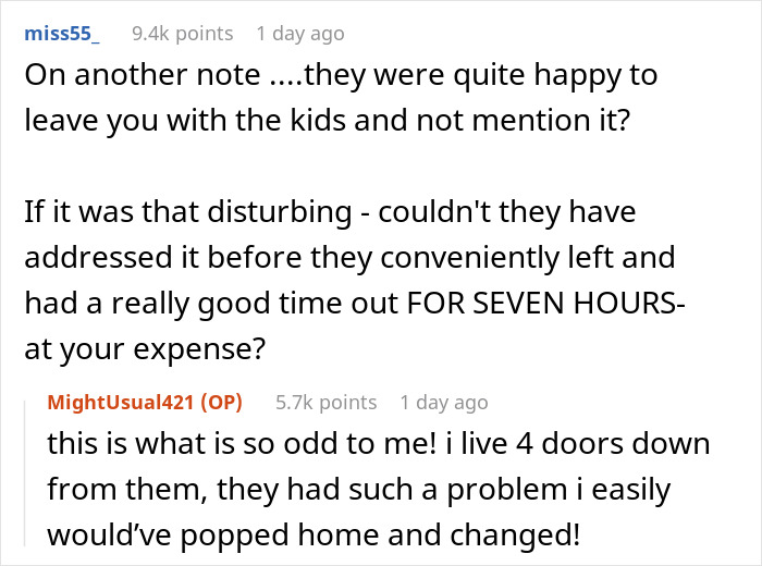 Reddit discussion about a teen's tank top causing a religious couple to refuse babysitting payment. Reddit discussion about a teen's tank top causing a religious couple to refuse babysitting payment.
