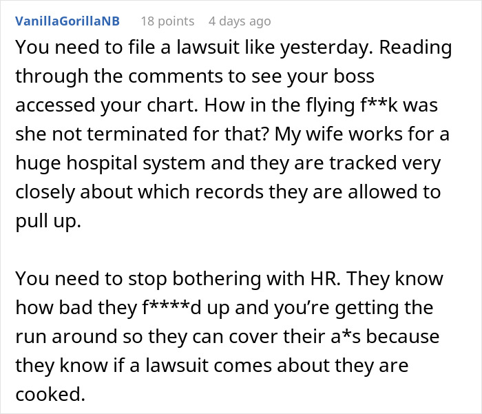 Reddit comment discussing an unauthorized cancellation of a doctor&rsquo;s appointment by a boss.