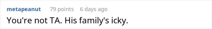 Screenshot of an online comment stating the family is icky in a discussion about a couple breaking up after mom jokes by stealing girlfriend&rsquo;s seat.