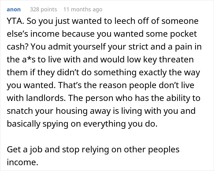 Reddit comment criticizing someone for not disclosing they are the landlord to roommates. Reddit comment criticizing someone for not disclosing they are the landlord to roommates.
