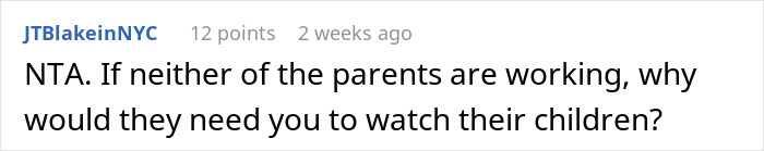 Comment discussing babysitting nephews and parental responsibilities. Comment discussing babysitting nephews and parental responsibilities.