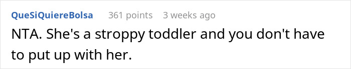 Screenshot of a forum comment discussing feelings about an excluded wedding step and a upset toddler situation.