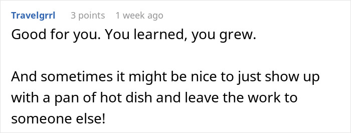 Comment discussing quickly shutting down a sister after trying to change tradition in an online forum conversation. Comment discussing quickly shutting down a sister after trying to change tradition in an online forum conversation.