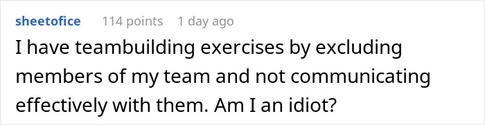 Reddit post discussing exclusion of coworker from BBQ due to her diet, questioning team communication effectiveness.