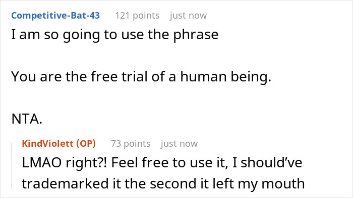 Reddit comments about stress in babysitting disagreement, featuring humorous exchange.