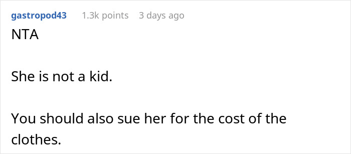 Comment discussing arresting a sister for destroying clothes, suggesting legal action.