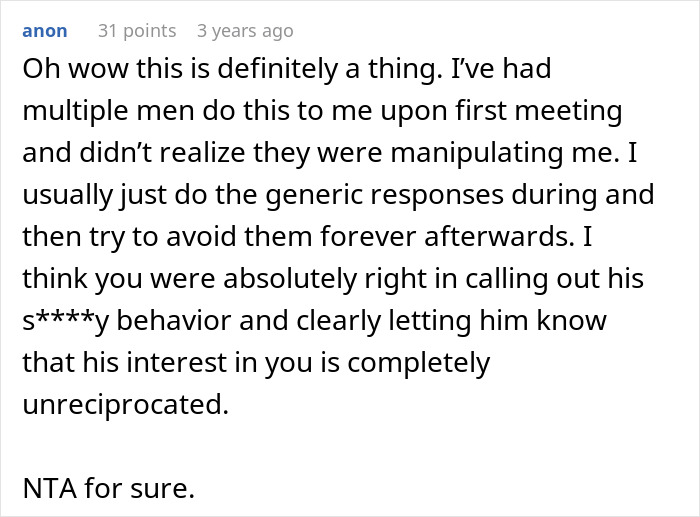 Text from a Reddit user discussing men's oversharing, manipulation, and calling out unwanted behavior.