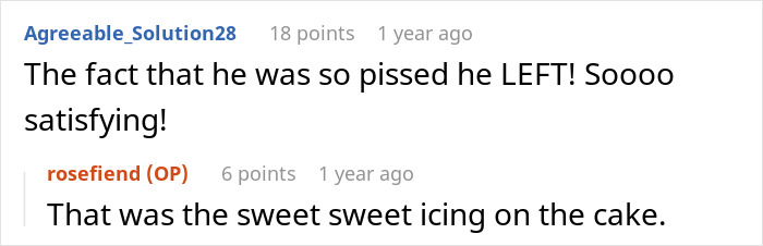 Discussion about an arrogant driver being forced to leave after cutting in line; satisfying petty revenge.