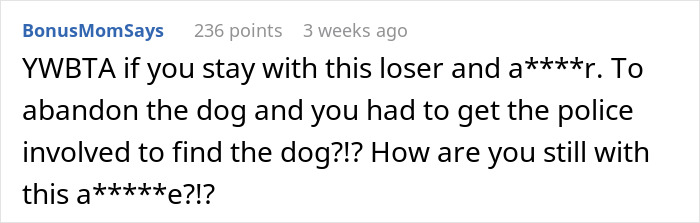 Comment criticizing someone's harsh choice between a partner and a dog.