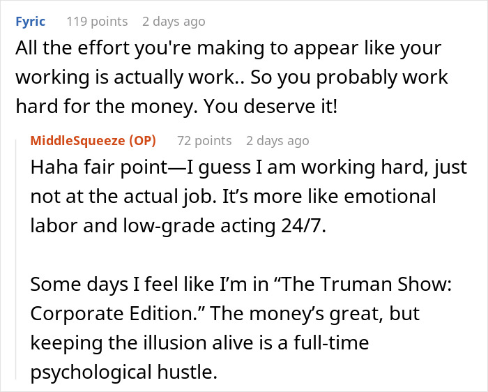 Reddit comment discussing feeling devastated despite making millions with minimal work.