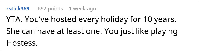 Screenshot of a forum comment discussing quickly shutting down sister after trying to change tradition debate. Screenshot of a forum comment discussing quickly shutting down sister after trying to change tradition debate.