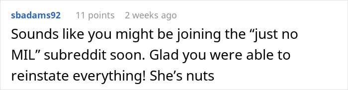 Comment about MIL interference in wedding menu fix, mentioning subreddit.