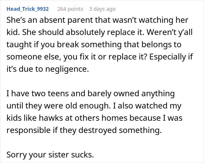 Parenting advice shared online regarding family drama and responsibility.