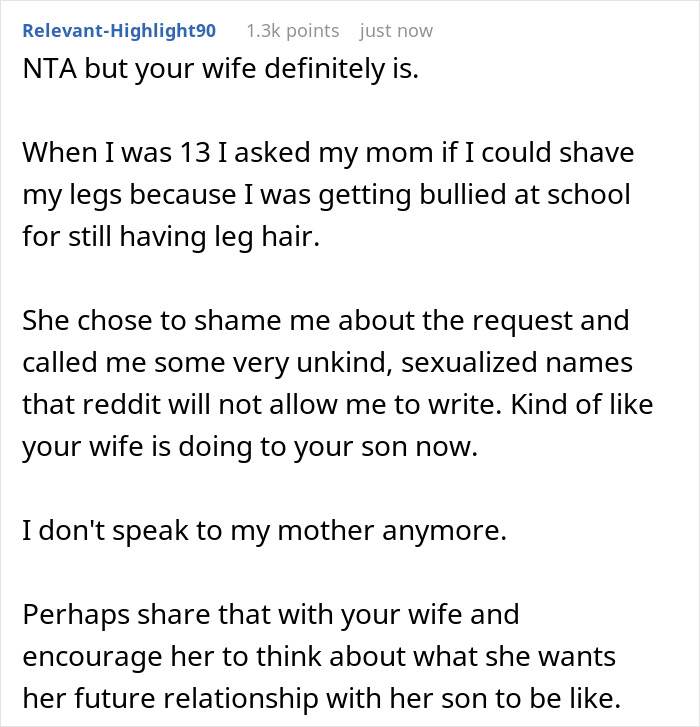 Reddit user shares personal story about son father grooming drama and challenges with parental reactions to grooming requests.