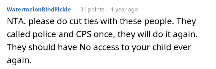 Reddit comment discussing false CPS claims, urging to cut ties with individuals involved for family drama.