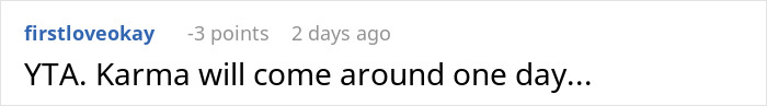 Comment saying "YTA. Karma will come around one day..." related to sister arrest scenario.