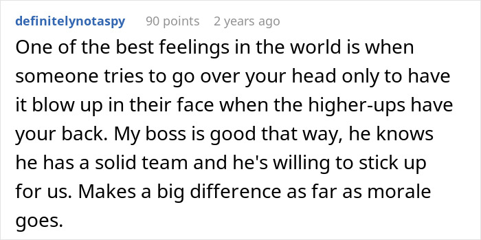 Text exchange about a rude client demanding ticket escalation but facing consequences when the boss supports the team.