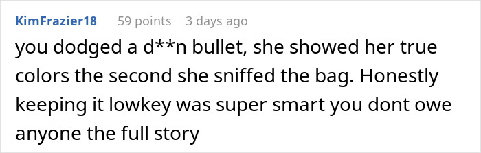 Comment discussing breakup and keeping the real reason private, supporting the decision to stay lowkey.