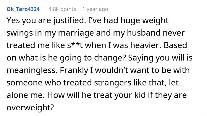 Reddit comment discussing weight loss and relationship issues. Reddit comment discussing weight loss and relationship issues.