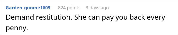 Comment discussing restitution for destroyed clothes situation.