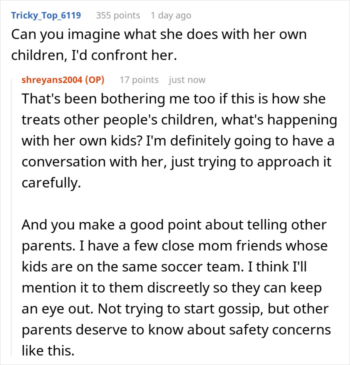 Discussion about child safety, hydration, and parental concerns on a message board.