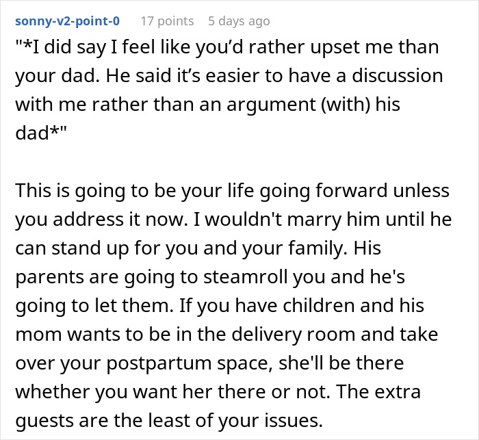 Text exchange about future father-in-law inviting extra wedding guests; bride upset about family boundaries.