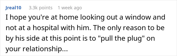 Image showing a comment about ending a relationship in a hospital setting.