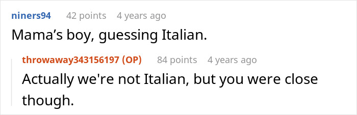 Reddit comment thread with humorous exchange about cultural assumptions.
