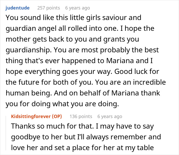 Reddit conversation about a woman who disappeared after asking her friend to babysit her daughter.