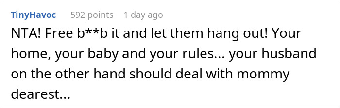 Comment supporting woman breastfeeding freely at home despite MIL's rude remarks.