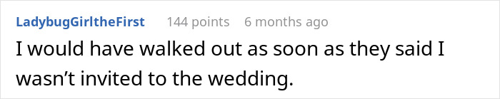 Reddit comment on being excluded from a friend's wedding ceremony. Reddit comment on being excluded from a friend's wedding ceremony.