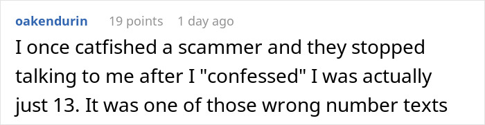 Screenshot of a Reddit post discussing how someone catfished a spam caller into leaving them alone.
