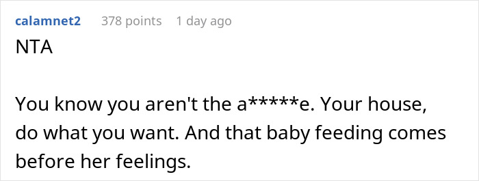 Reddit comment supporting a woman's decision to breastfeed despite MIL's rude comments.