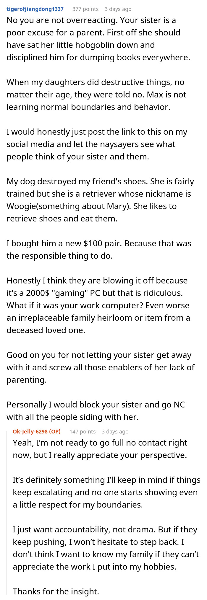 Reddit thread about woman&rsquo;s regret over sister's visit causing $2,000 damages and family drama.
