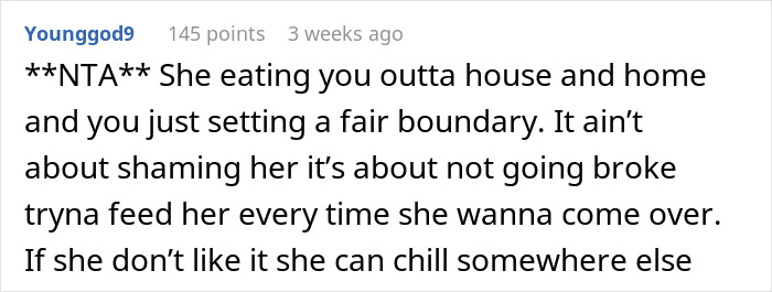 Reddit comment defending woman confronting friend over $60 grocery expenses.